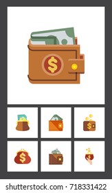 Flat Icon Wallet Set Of Pouch, Finance, Wallet And Other Vector Objects. Also Includes Money, Billfold, Wallet Elements.
