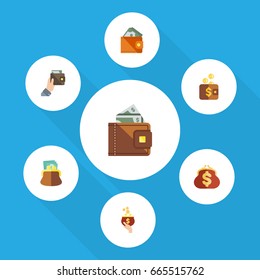 Flat Icon Wallet Set Of Wallet, Purse, Payment And Other Vector Objects. Also Includes Cash, Billfold, Pouch Elements.