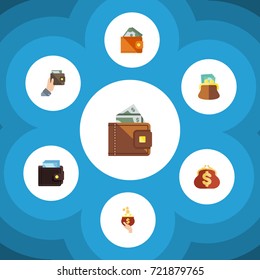 Flat Icon Wallet Set Of Purse, Billfold, Pouch And Other Vector Objects. Also Includes Finance, Currency, Pouch Elements.