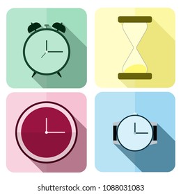 Flat Icon Watch, Clocks and Hourglass