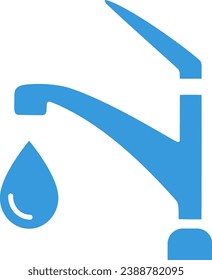 Flat icon of a water faucet with a falling drop