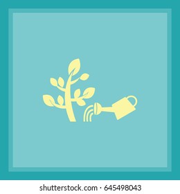 The flat icon. Watering plants. Water pouring from a watering can on the plant.