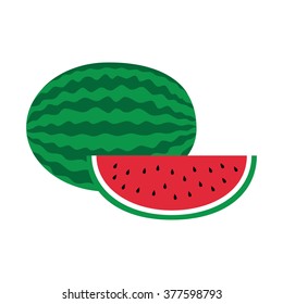 Flat icon watermelon and slice of watermelon. Vector illustration.