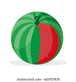 Flat icon watermelon and slice of watermelon. Vector illustration