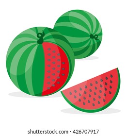 Flat icon watermelon and slice of watermelon. Vector illustration