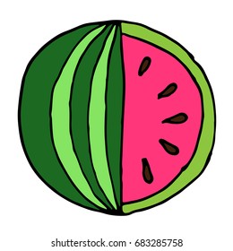 Flat icon watermelon and slice of watermelon. Vector illustration.