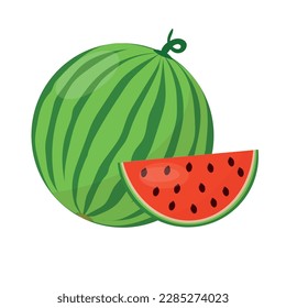 Flat icon watermelon. A whole watermelon and a slice of ripe watermelon. vector illustration.