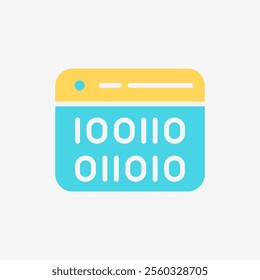 Flat Icon web window panel with Binary code. Technology and system concept, Flat Colorful style.