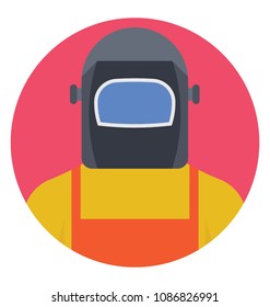 
Flat icon of a welder with protective gear 
