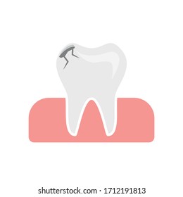 Flat icon white broken tooth isolated on white background. Vector illustration.
