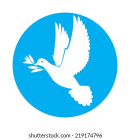 Flat icon of white dove of peace with olive twig in its beak