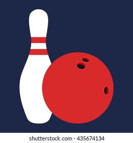 Flat icon white skittle and bowling ball. Vector illustration.