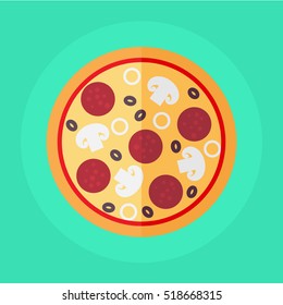 flat icon whole delicious pizza