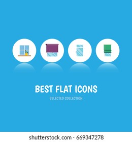 Flat Icon Window Set Of Balcony, Clean, Flowerpot And Other Vector Objects. Also Includes Balcony, Frame, Curtain Elements.