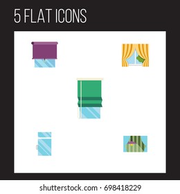Flat Icon Window Set Of Clean, Glass Frame, Balcony And Other Vector Objects. Also Includes Glass, Clean, Balcony Elements.