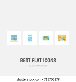 Flat Icon Window Set Of Glass Frame, Flowerpot, Clean And Other Vector Objects. Also Includes Pot, Flower, Clean Elements.