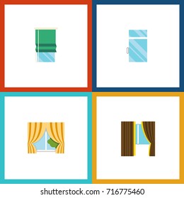 Flat Icon Window Set Of Glass Frame, Glass, Clean And Other Vector Objects. Also Includes Balcony, Glass, Frame Elements.