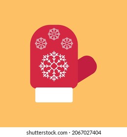 Icono plano guante de invierno aislado en fondo amarillo. Ilustración vectorial.