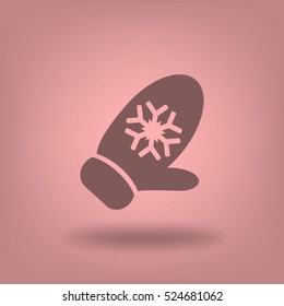 Flat icon. Winter mitten with snowflakes.