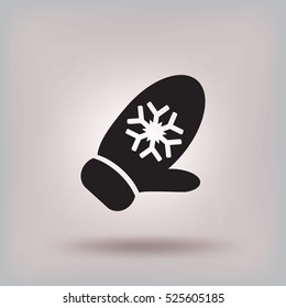 Flat icon. Winter mitten with snowflakes.