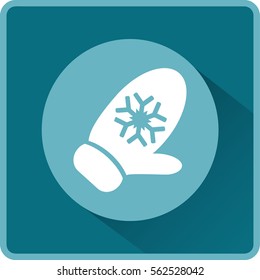 Flat icon. Winter mitten with snowflakes.