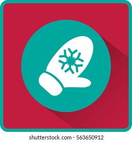 Flat icon. Winter mitten with snowflakes.