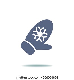 Flat icon. Winter mitten with snowflakes.