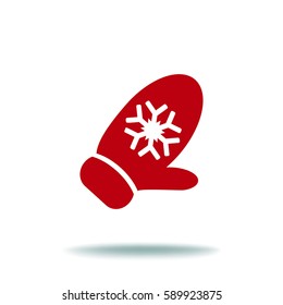Flat icon. Winter mitten with snowflakes.