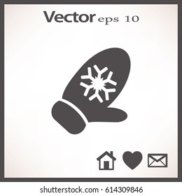 Flat icon. Winter mitten with snowflakes.