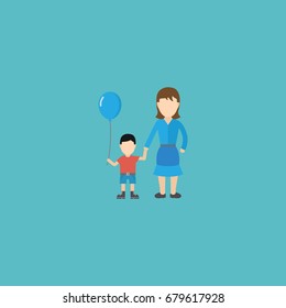 Flat Icon Woman Element. Vector Illustration Of Flat Icon Son Isolated On Clean Background. Can Be Used As Woman, Son And Balloon Symbols.
