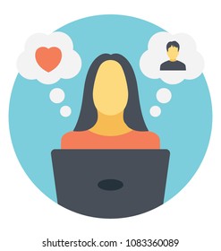 
Flat icon of a woman searching for her match online 
