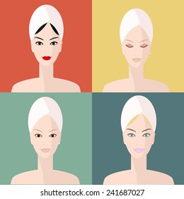 Flat icon of women faces.