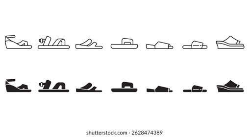 Flat icon of women sandals. Modern and classic women sandals vector illustration icon. Fashion icon on black and transparent background. Fashion icon.