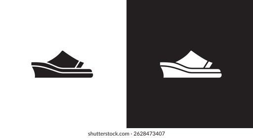 Flat icon of women's shoes. Sandals shoes vector illustration icon. Fashion icon on black and transparent background. Fashion icon.