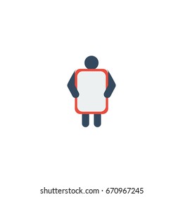 Flat Icon Worker Element. Vector Illustration Of Flat Icon Man With Banner Isolated On Clean Background. Can Be Used As Man, Ad And Banner Symbols.