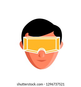 Flat icon of a worker's face to promote the use of protective glasses