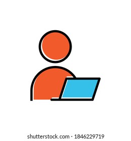 Flat icon working with laptop. Design template vector