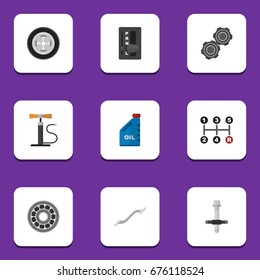 Flat Icon Workshop Set Of Petrol, Carrying, Brake Disk And Other Vector Objects. Also Includes Belt, Tire, Ratchet Elements.