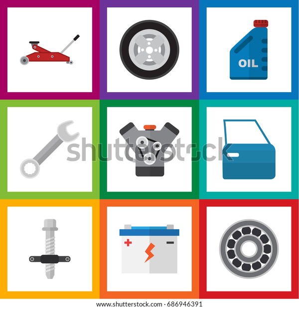 Flat Icon Workshop Set Of Petrol, Muffler,\
Spanner And Other Vector Objects. Also Includes Silent, Spanner,\
Wrench Elements.
