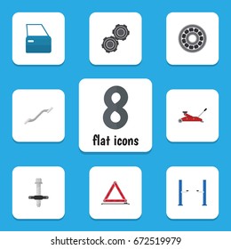Flat Icon Workshop Set Of Warning, Belt, Brake Disk And Other Vector Objects. Also Includes Part, Bearing, Automobile Elements.