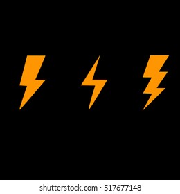 Flat icon yellow bolts isolated on black backgroudn. Vector illustration.