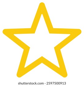 Flat icon of yellow outline star isolated on white background.