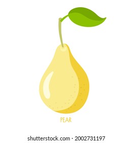Flat icon yellow pear with leaf isolated on white background. Farmer Market Logo. Organic food eco template for menu, pear jam and juice label, tea banner, fruit product, website, banner