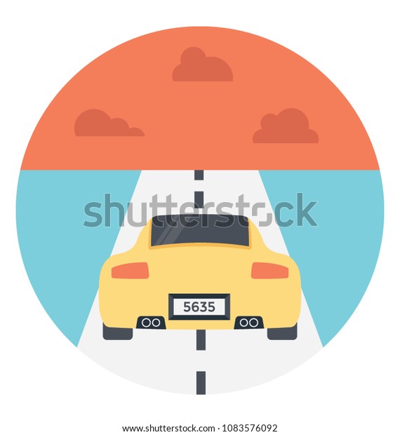 Flat icon of a\
yellow racing car on tracks\
