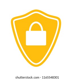 Flat icon yellow shield security with padlock logo icon isolated on white background. Vector illustration.