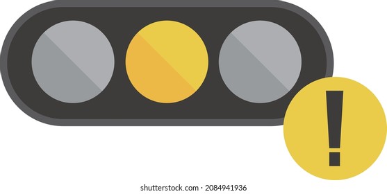 Flat icon of yellow signal traffic light and caution mark. vector.