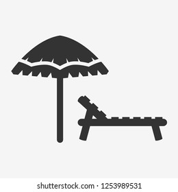 Flat icon,beach umbrella and beach lounger. Vector illustration.