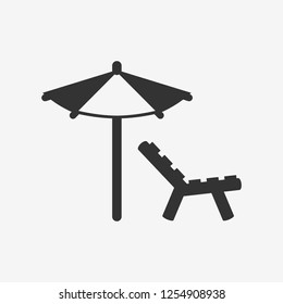 Flat icon,beach umbrella and beach lounger. Vector illustration.