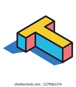 
Flat icons of 3d t alphabet 
