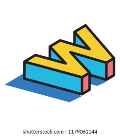 
Flat icons of 3d w alphabet 
